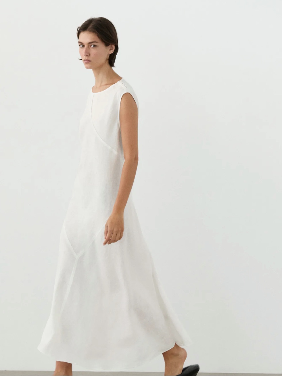 Massimo Dutti Nwt Flowing 100% Linen Midi Dress White 6660/508 — image 6 of 8